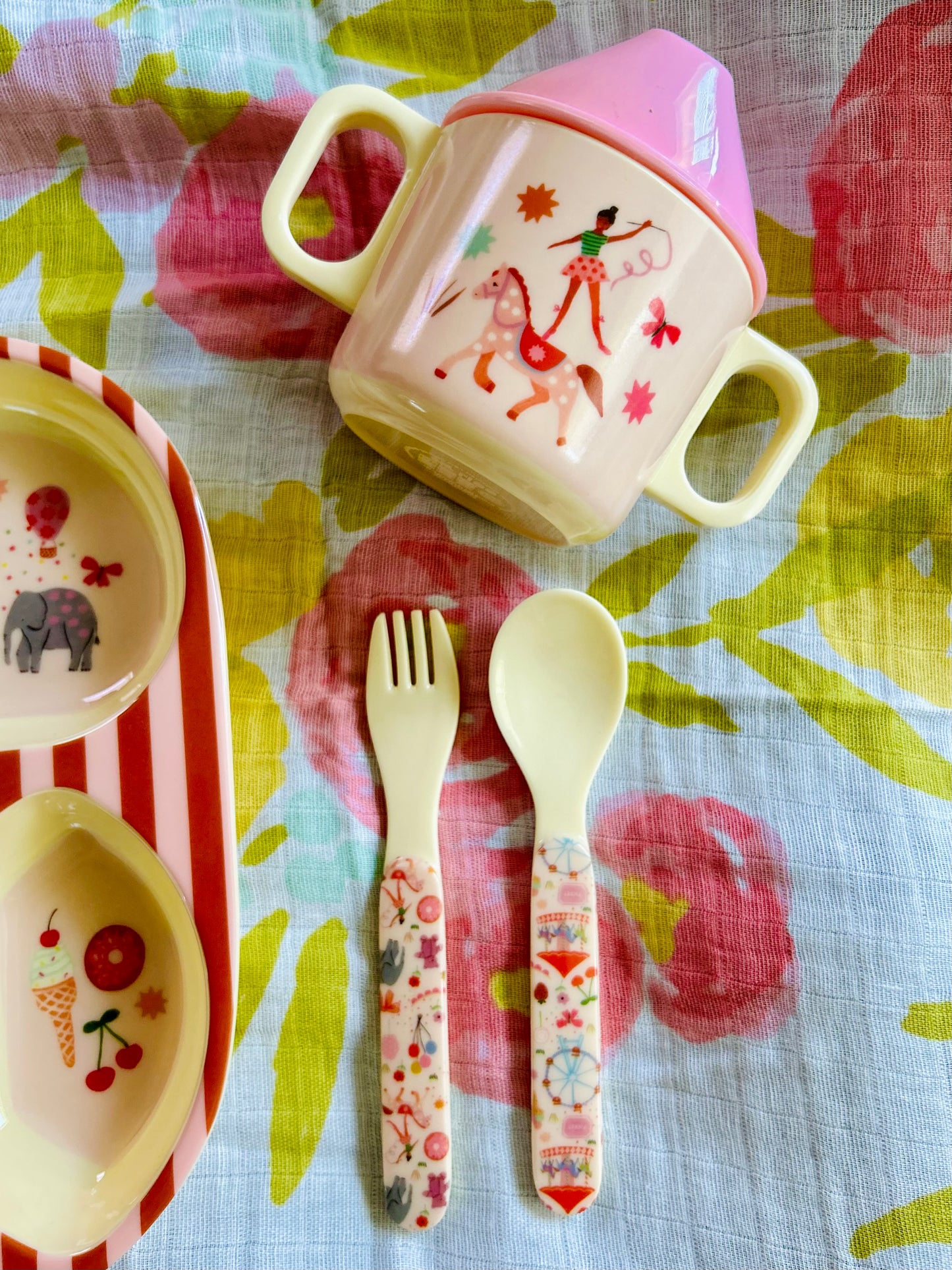 Melamine Baby Dinner Set in Gift Box - Fun Fair Print - 4 pcs