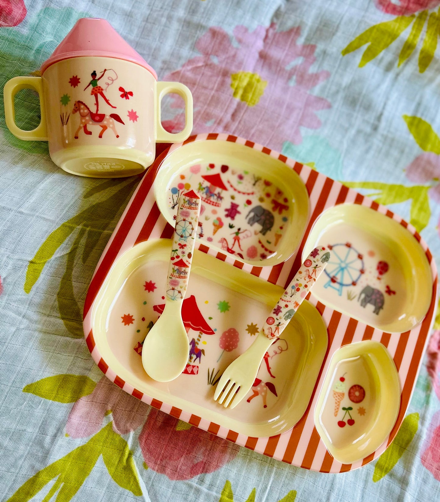Melamine Baby Dinner Set in Gift Box - Fun Fair Print - 4 pcs