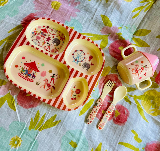 Melamine Baby Dinner Set in Gift Box - Fun Fair Print - 4 pcs