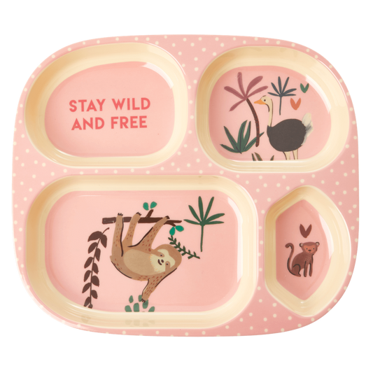 Melamine Kids 4 Room Plate in Pink Jungle Animals Print