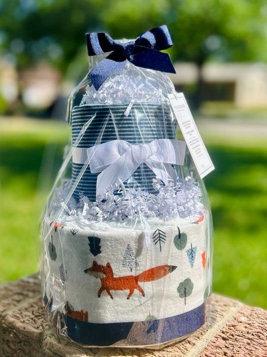 2-Tier Baby Boy Diaper Cake Gift Set- Fox