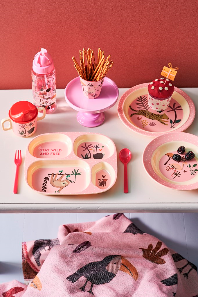 Melamine Kids 4 Room Plate in Pink Jungle Animals Print