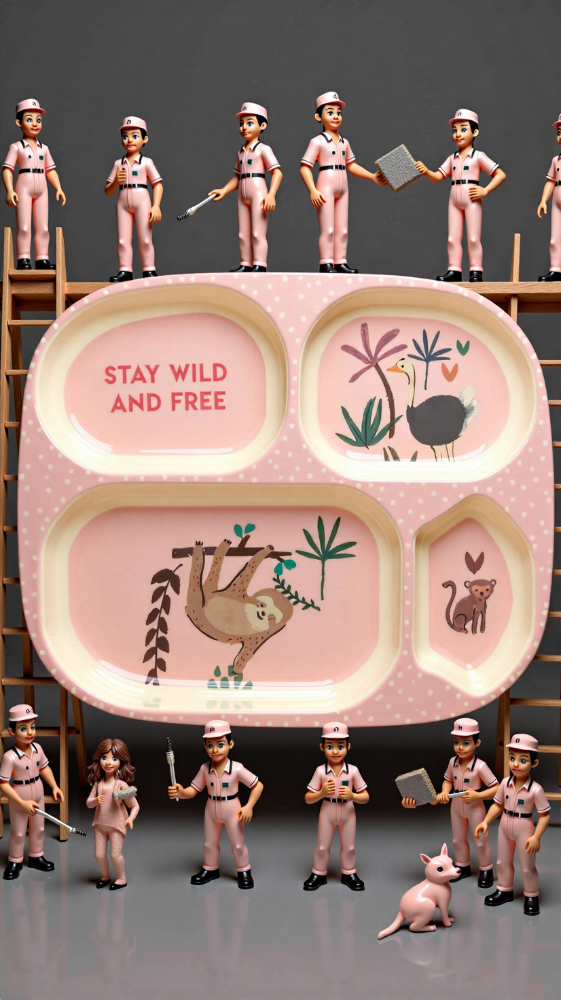 Melamine Kids 4 Room Plate in Pink Jungle Animals Print