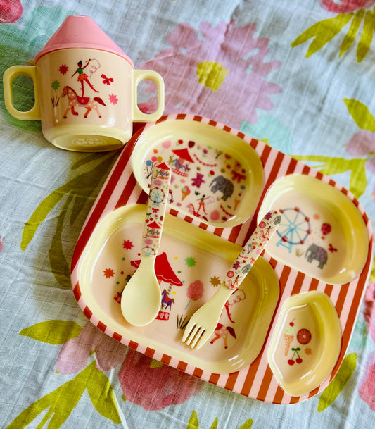 Melamine Baby Dinner Set in Gift Box - Fun Fair Print - 4 pcs